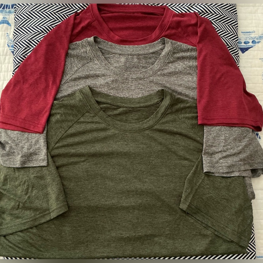 New without tags.  Lot of 3 Raglan Sleeve T-Shirts - maroon, Gray, and Green